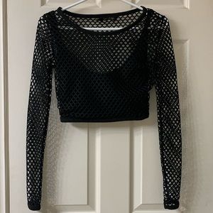 🌷3 for$25🌷Kardashian Kollection, US XS, Black Long Sleeve Fishnet Crop Top